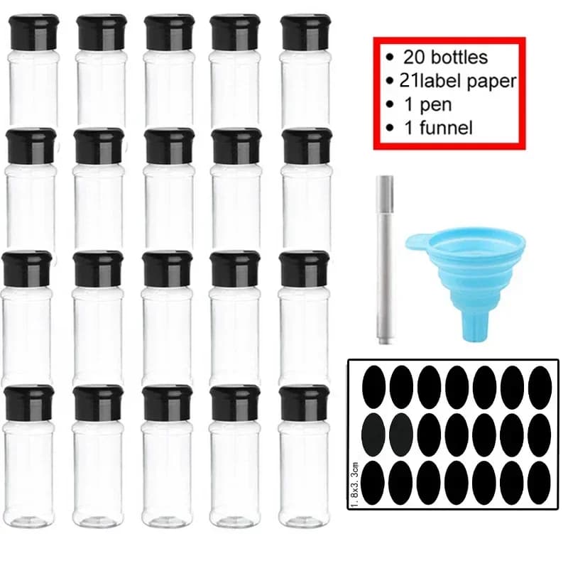 Set di barattoli di spezie 5/10/15/20PC Barattoli per spezie Saliera e pepe Barattolo di condimento Organizzatore di spezie Condimento per barbecue in plastica