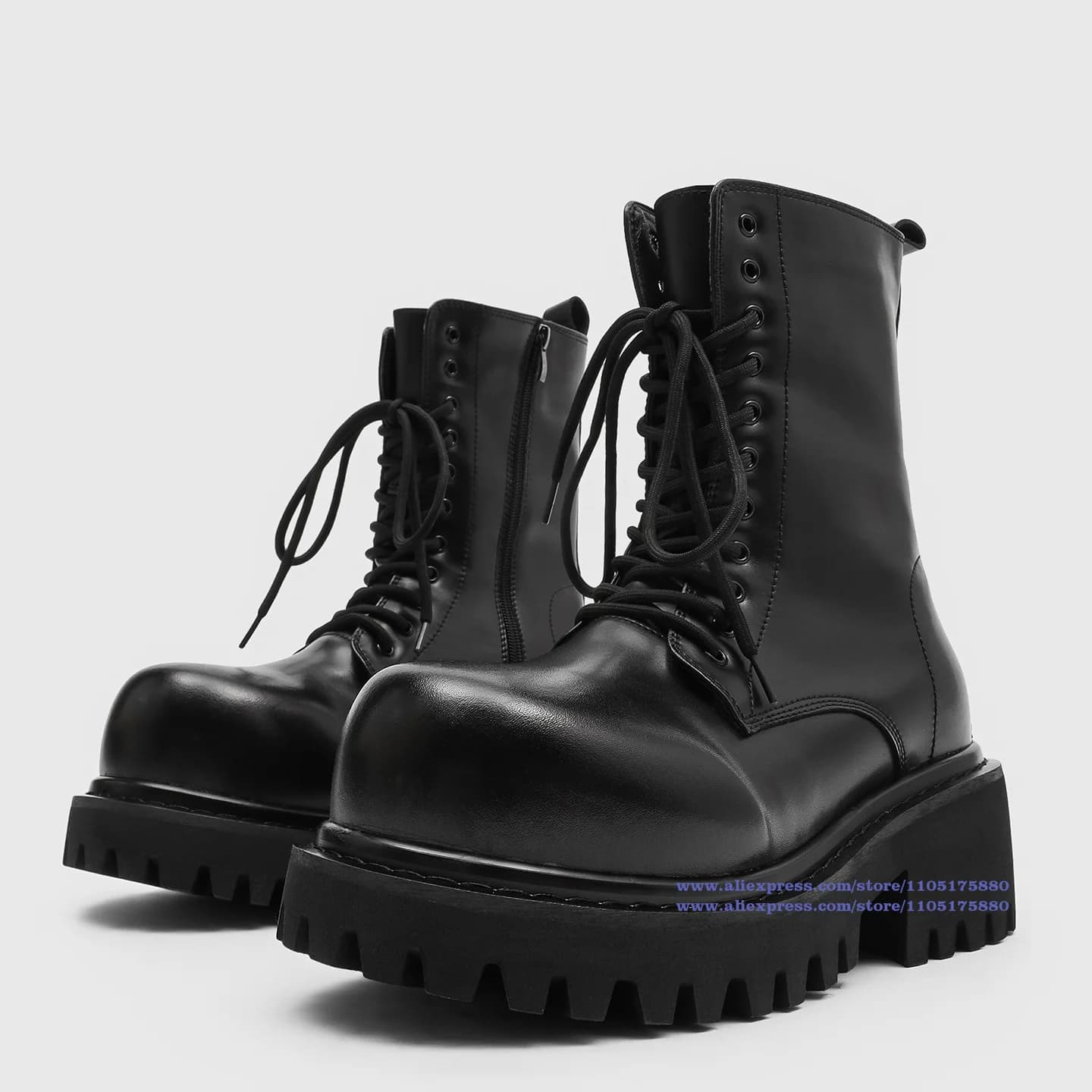 Stivali da uomo con cerniera laterale in pelle nera Punta tonda Stivaletti alti con lacci Designer di lusso Stivaletti da uomo alla moda Botas Mujer