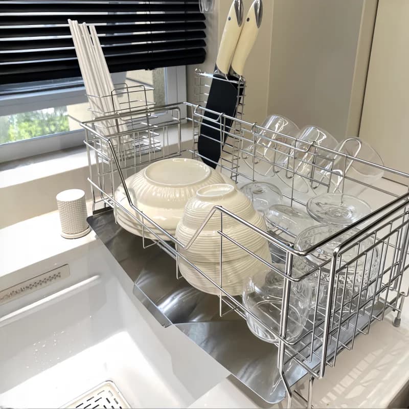 Moderno Scolapiatti Giapponese Stretto in Acciaio Inossidabile 304, Estensibile, Lungo, per Coltelli e Tazze, Accessorio da Cucina