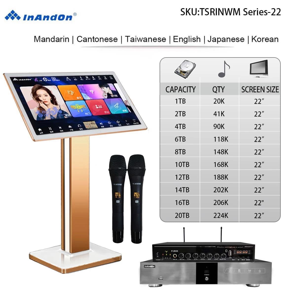 TSRINWM MIC INANDON Karaoke Player Machine Dual System Coexistence Real Time Score The Newest Stytle 22" Touch Screen