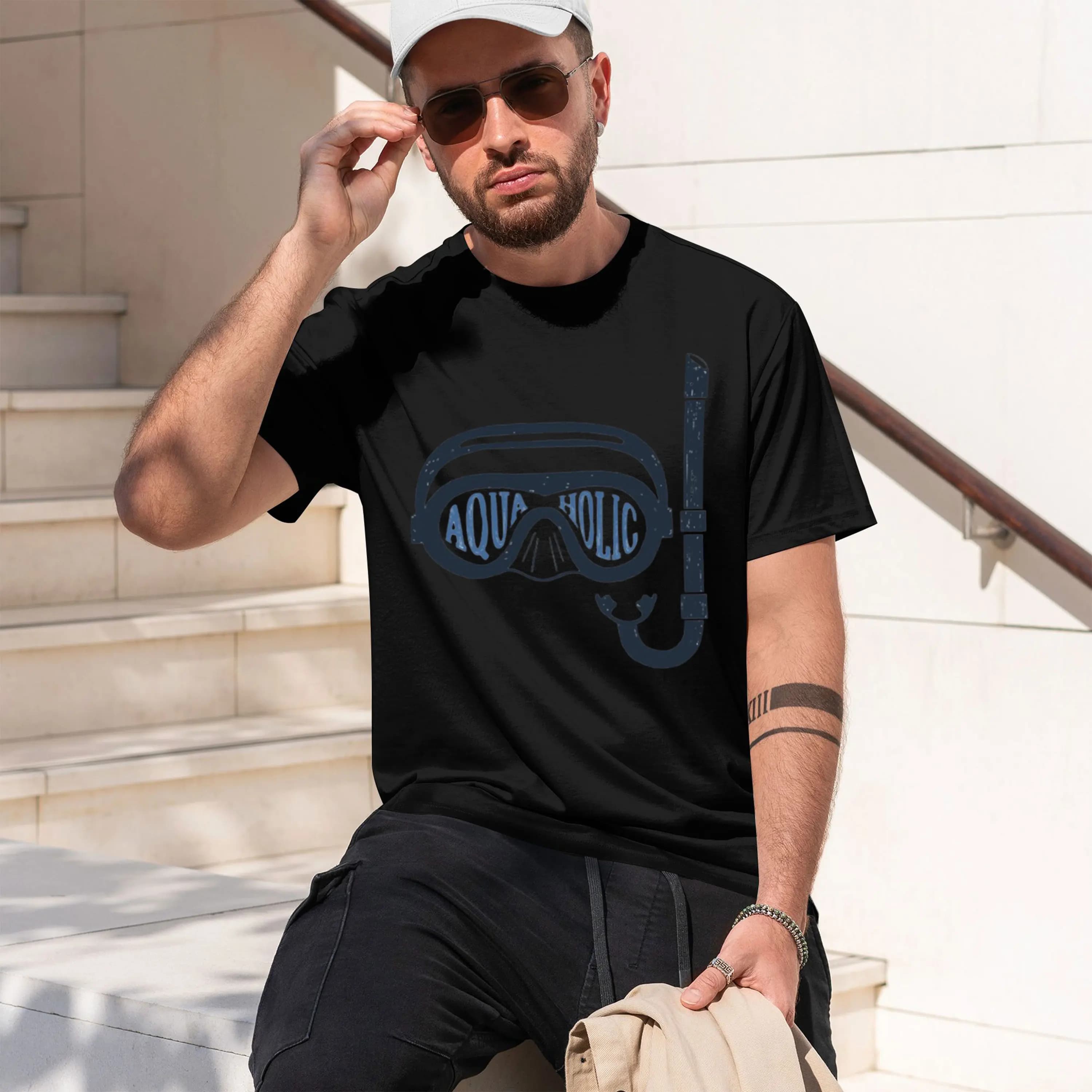 Maschera da nuoto e boccaglio Aquaholic per nuotatori ed esploratori, adesivo 2026, nuovo modello, T-shirt girocollo a maniche corte da uomo, classica C