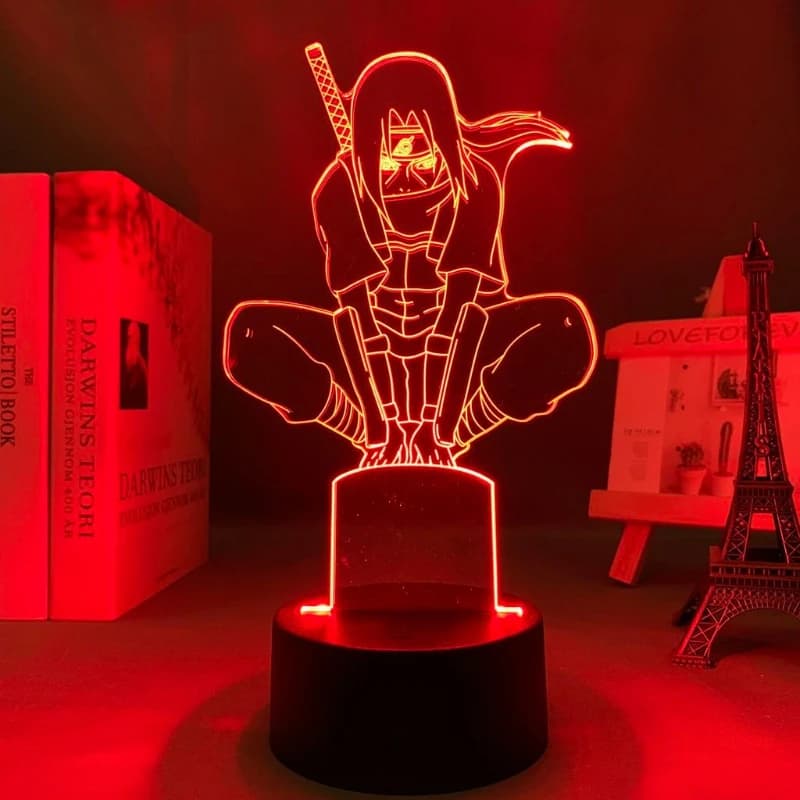 NARUTO Itachi Uchiha Anime Cartoon Simpatico Statuetta Luminosa in Acrilico 2D per Atmosfera Notturna in Camera da Letto, Decorazione da Scrivania, Regalo