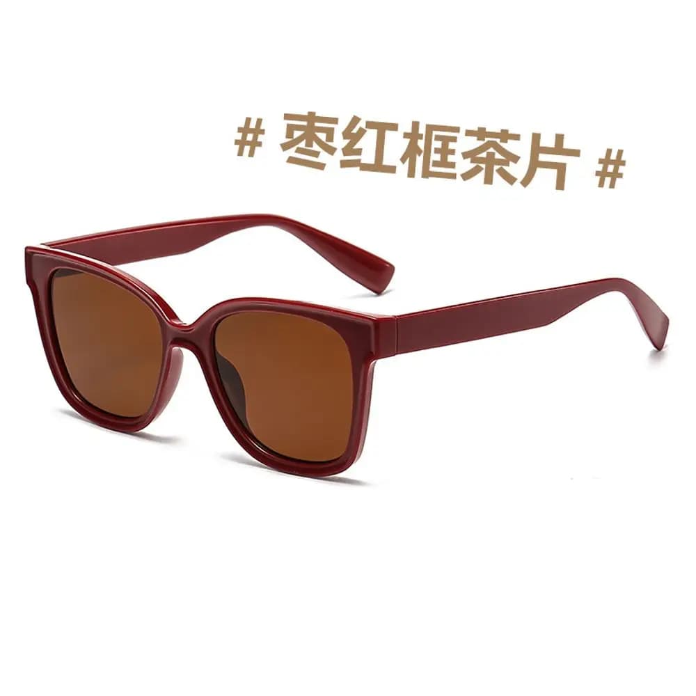 Wine Red Frame Tea Lens Retro Oversized Sunglasses Casual Commuter Eyewear