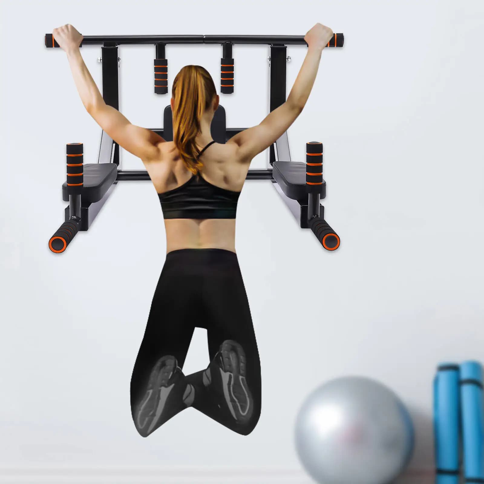 Stazione Dip a Parete, Barra per Trazioni Regolabile, Barra per Ginnastica, Allenamento di Forza per Home Gym, Impugnatura Larga e Stretta