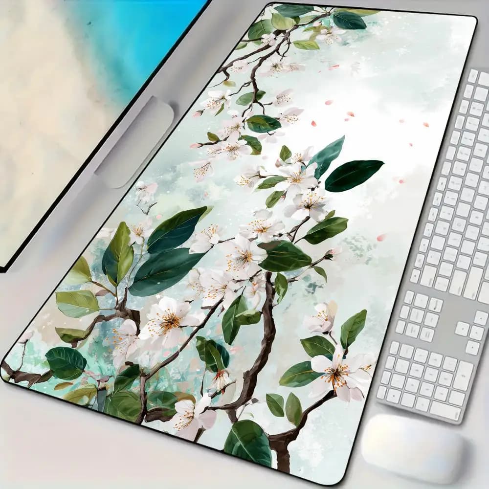 Elegant white flowers Mouse Pad Desk Mat Large Computer Office Carpet XXL Mousepad Gamer Gaming PC Accessories Keyboard Rug