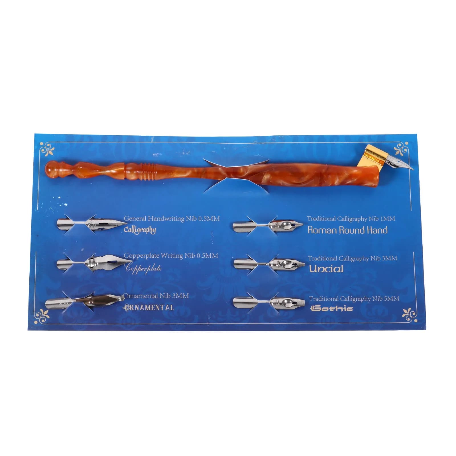 1Set Vintage Dip Pen Set with 6 Replaceable Nibs for English Calligraphy Practice Smooth Wear-Resistant Nib Comfortable