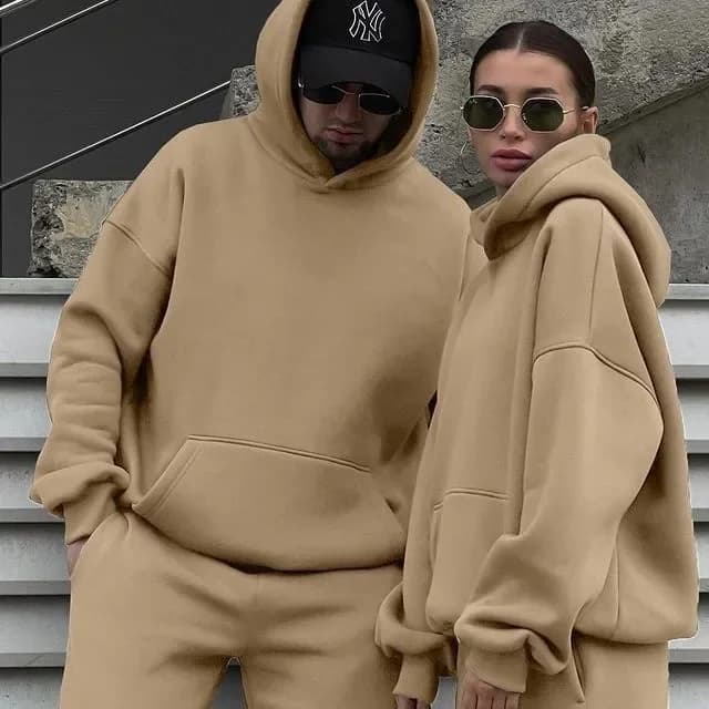 Set di felpe con cappuccio alla moda in pile da coppia autunno e inverno, abbigliamento sportivo casual da uomo a maniche lunghe e pantaloni lunghi
