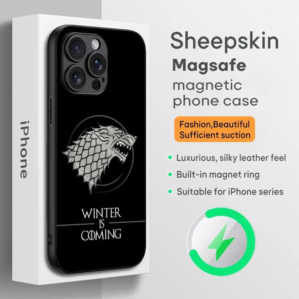 Thrones Gioco modello logo cool Custodia per telefono per iPhone 16 15 14 13 12 11 Plus Pro Max Pelle di pecora Magsafe di lusso di fascia alta