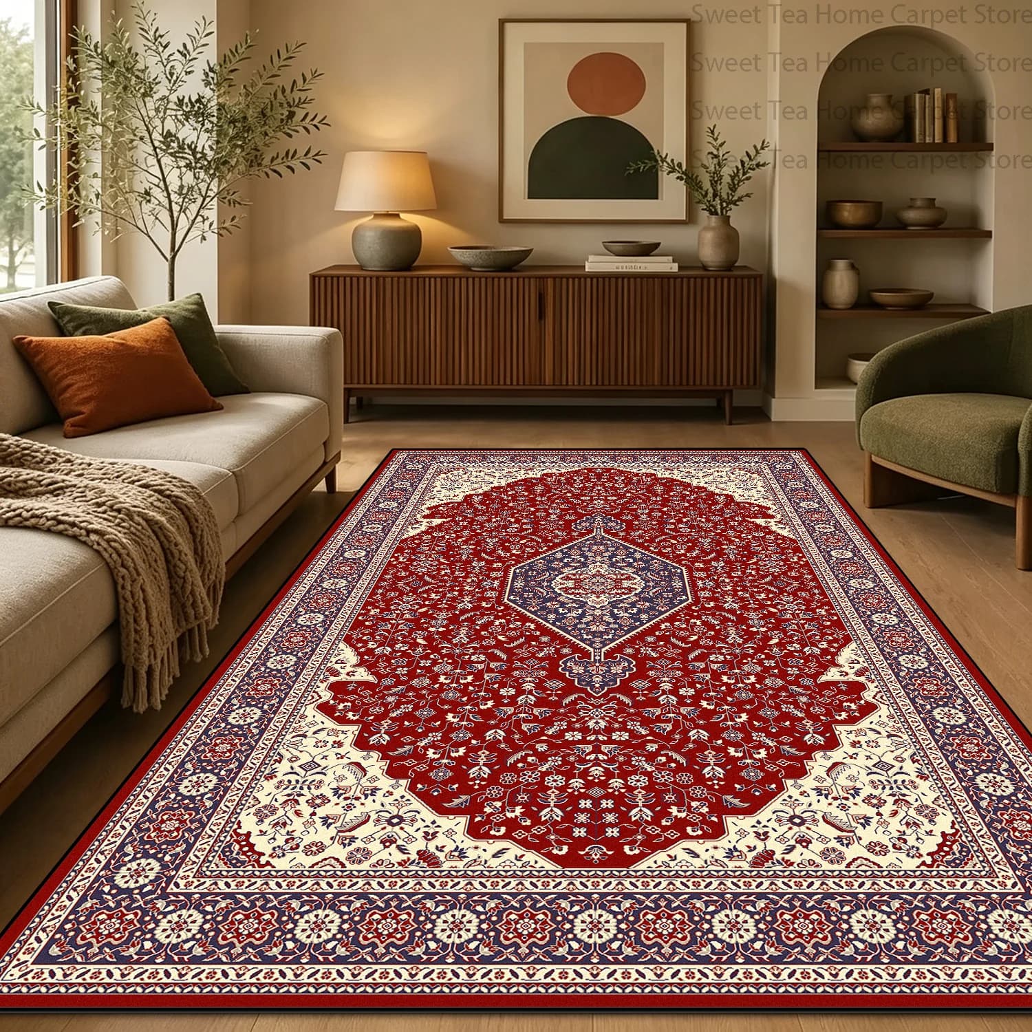 Classic Persian Retro Living Room Sofa Carpet Large Size Antiskid Washable Bedroom Bedside Mat Soft Plush Easy Clean Study Rug