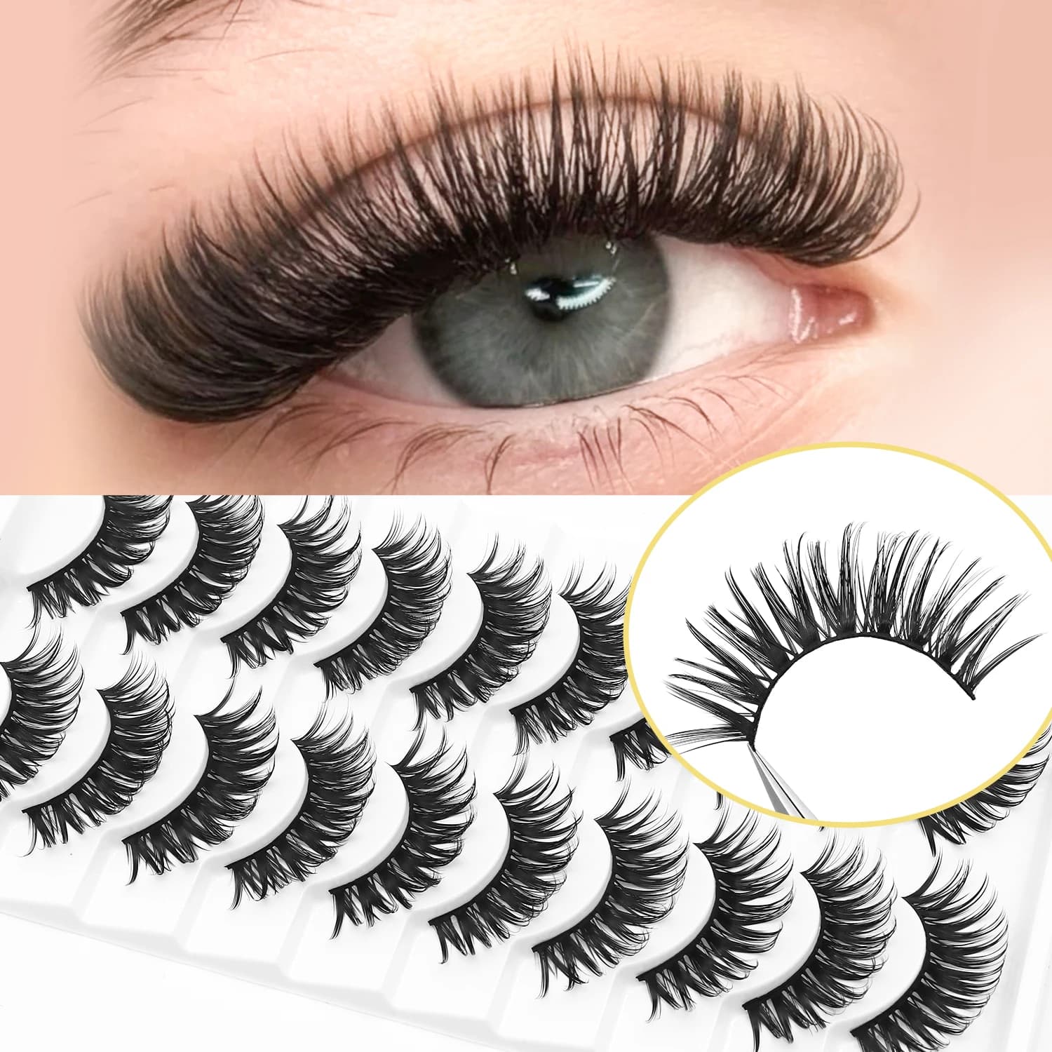 10 paia di ciglia finte morbide in finta visone, piene e folte, lunghezza 10-15 mm - Ciglia lunghe, riutilizzabili, migliorano l'aspetto degli occhi, adatte per l'uso quotidiano e per occasioni speciali