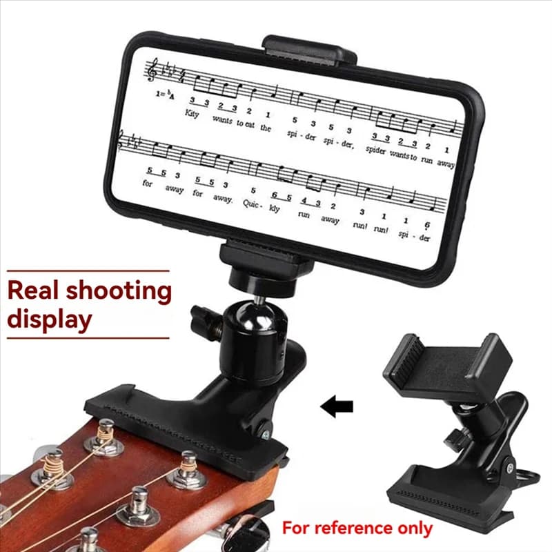 A64T-Supporto con clip per testa di chitarra e clip per treppiede per telefoni cellulari e action cam, essenziale per la trasmissione in diretta