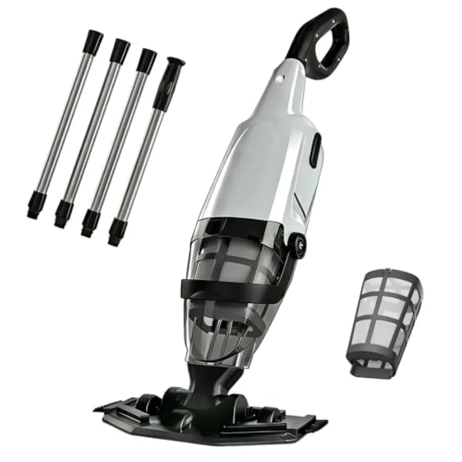 Aspiratore per piscina portatile senza fili per piscine fuori terra, con portata di 18 GPM e autonomia di 60-90 minuti, asta da 7,2 piedi, ideale per la pulizia.