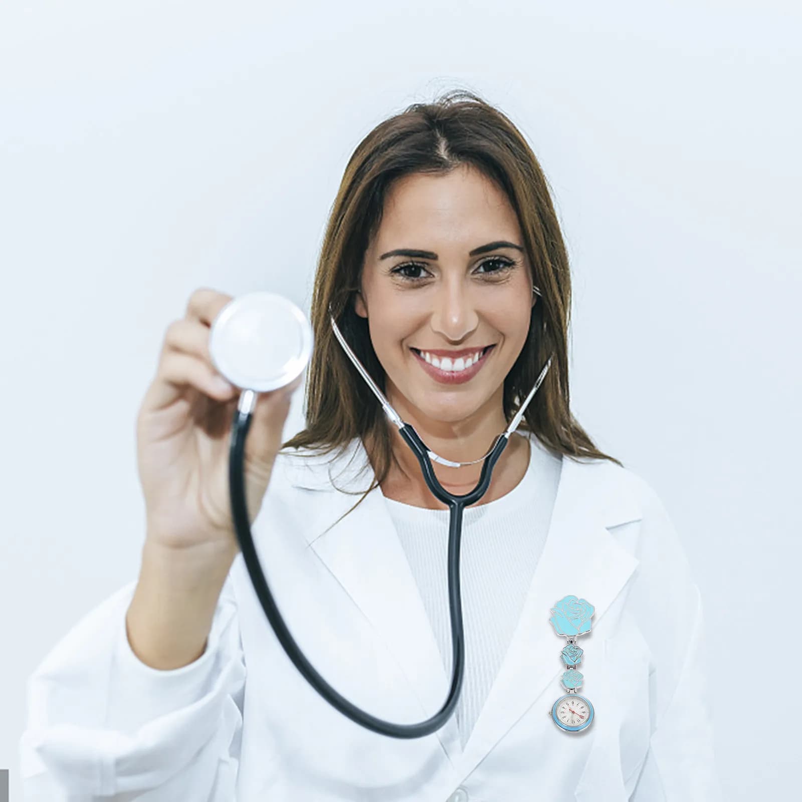 Orologio da Tasca con Motivo a Rose, Clip per Appendere, per Donne, Infermiere, Personale, Uniforme, Zaino, Minimalista e Moderno