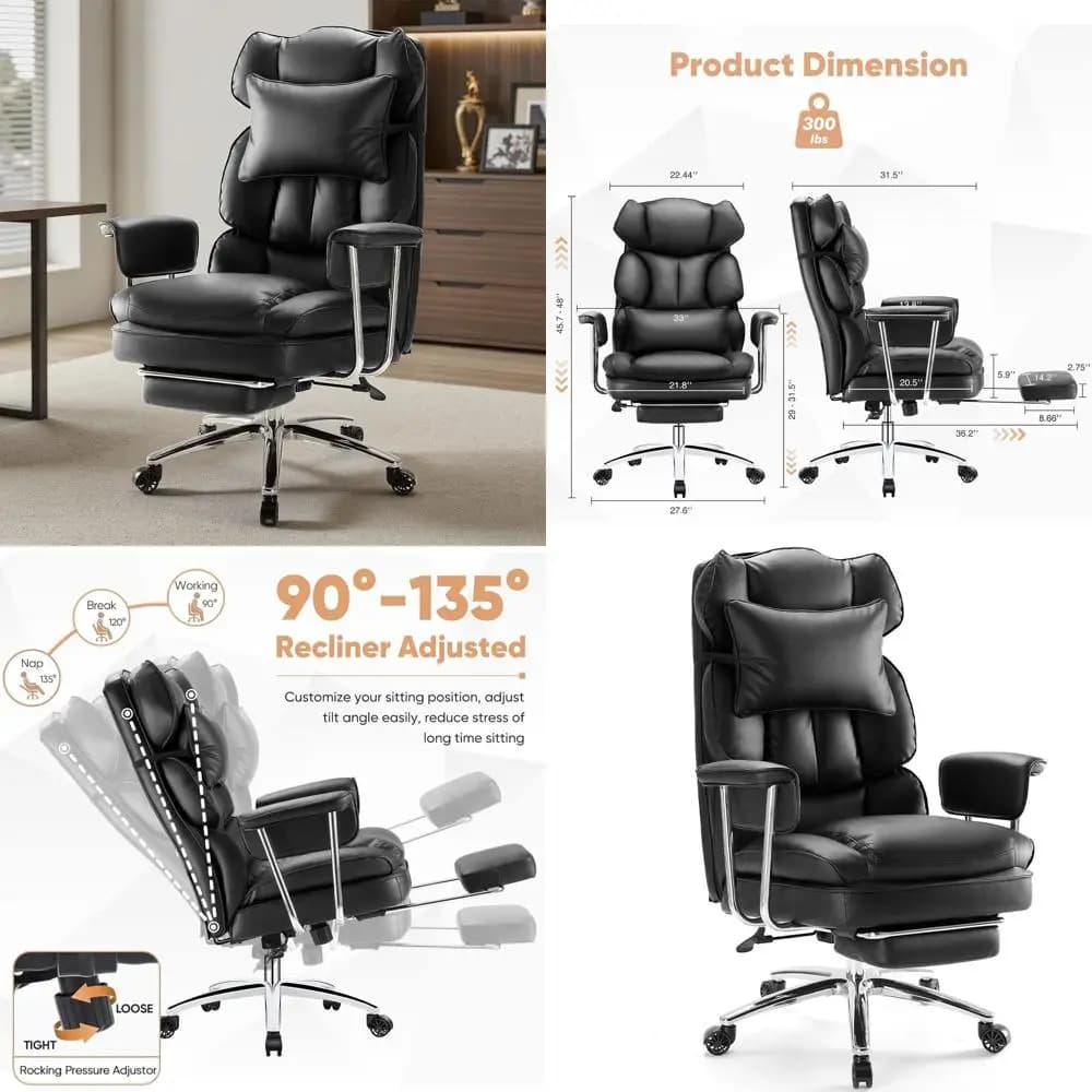 Sedia da Ufficio Ergonomica Alta con Poggiapiedi, Supporto Lombare, Reclinabile, Regolabile in Altezza, Comoda in Pelle PU per Gaming