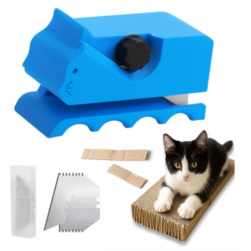 Taglierina Manuale Blu per Cartone, Strumento Fai-da-Te per Realizzare Tiragraffi, Tappetini Antigraffio e Letti per Gatti
