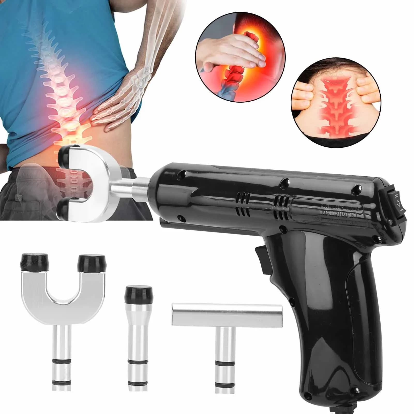 Electric Chiropractic Adjustment Tools Correction Spine Activation Gun Adjustable force 4 heads for physiotherapy Health