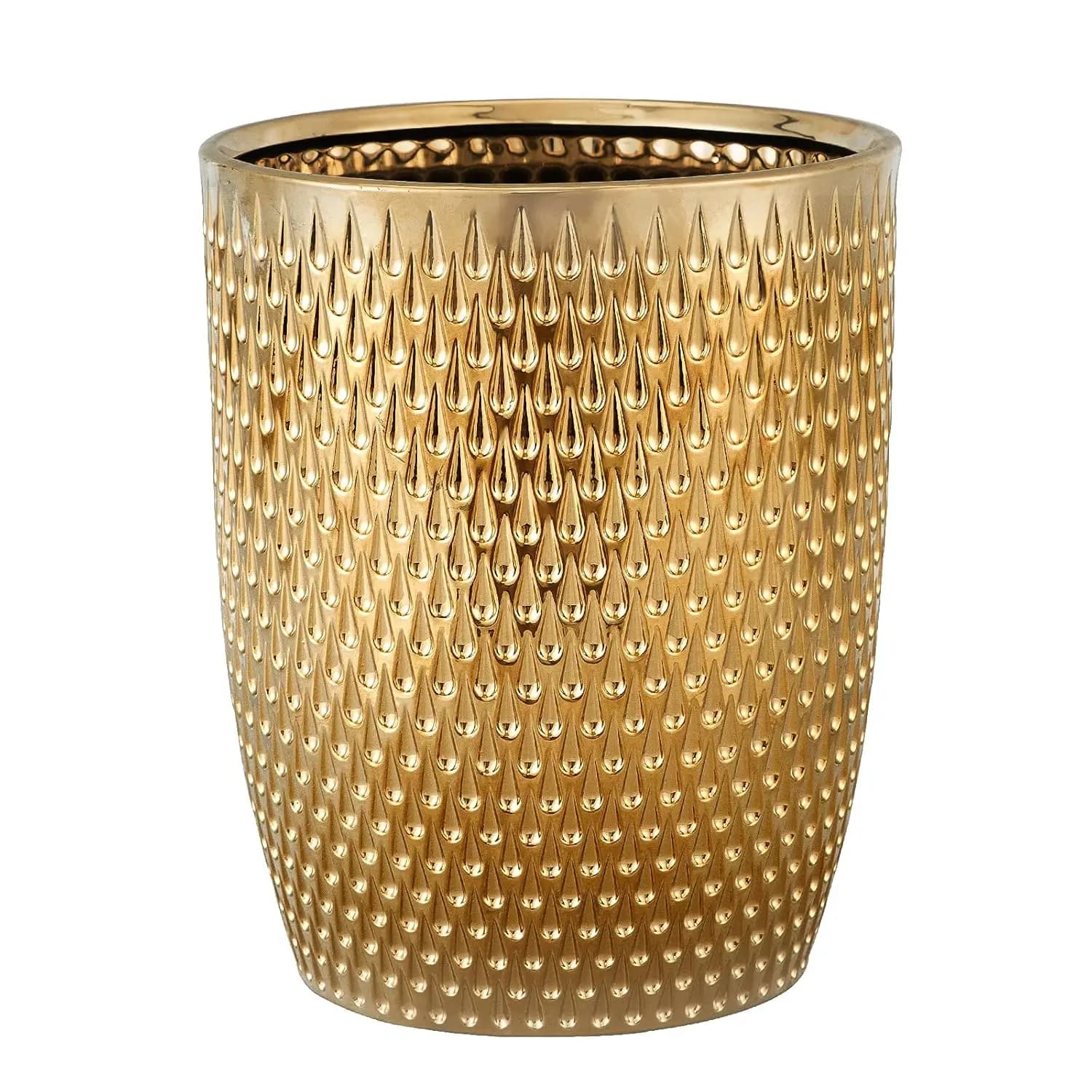 Small Trash Can for Bathroom, Kitchen, Home Office - Gold Ceramic Wastebasket 2.5 Gallon