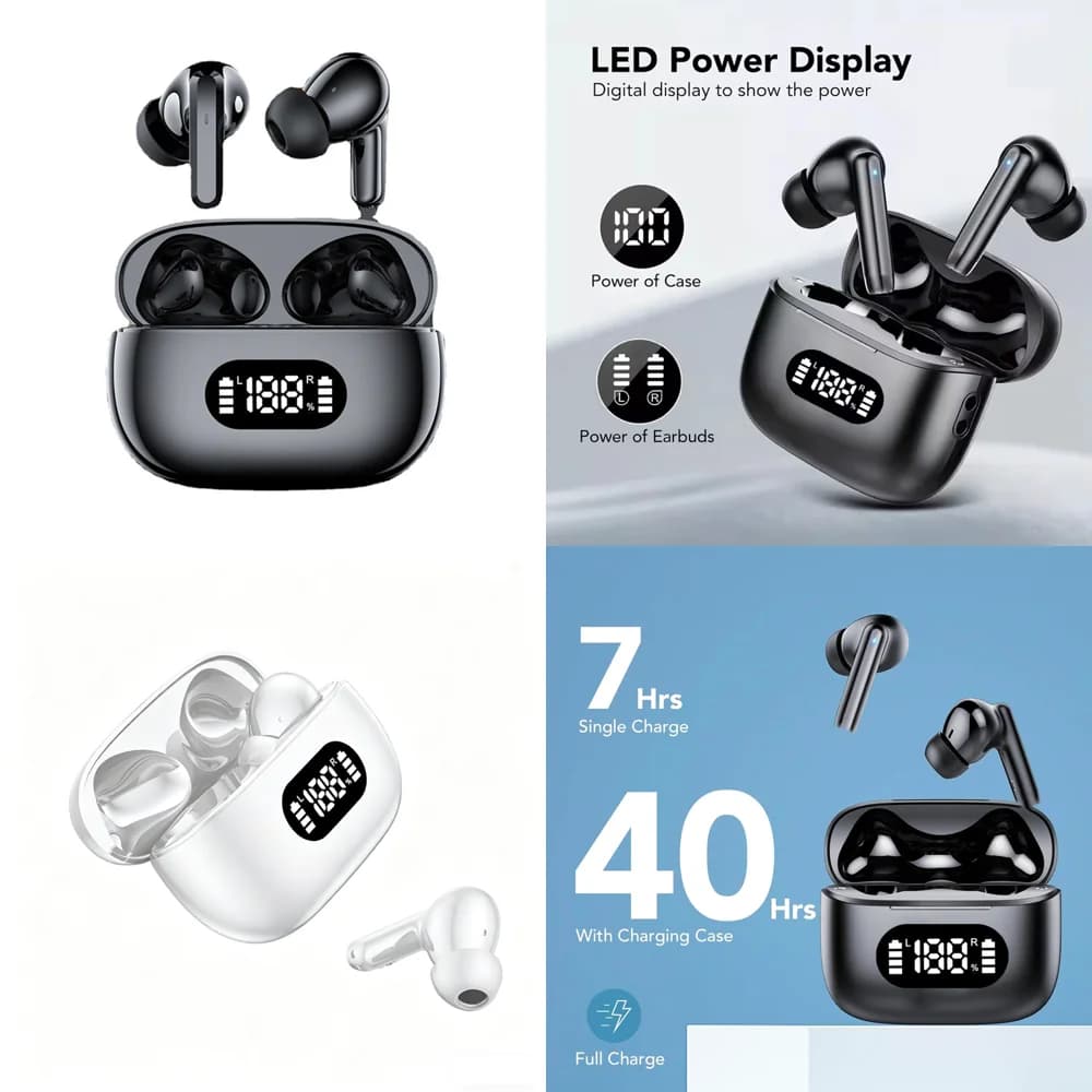 Wireless Headphone TWS for iPhone Android with LED Display 72H Play Time Long-Battery Life Earbuds Clear Calls High Quality