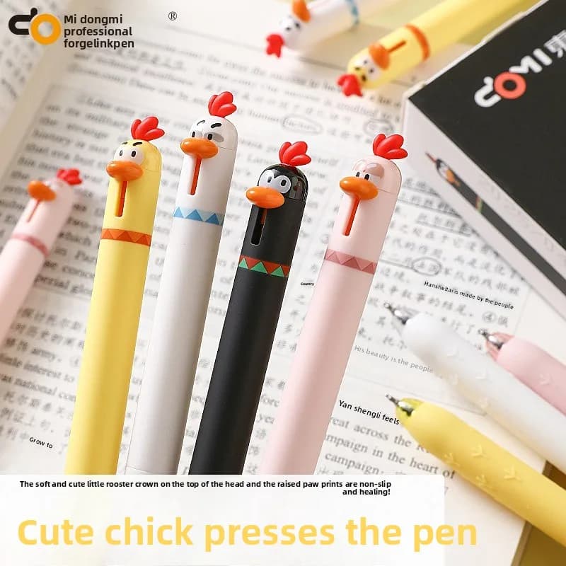 Divertente Penna Gel a Forma di Pollo 0.5mm con Inchiostro ad Asciugatura Rapida, Giocattolo Antistress, Carina Cancelleria Coreana per il Ritorno a Scuola e Forniture per Ufficio