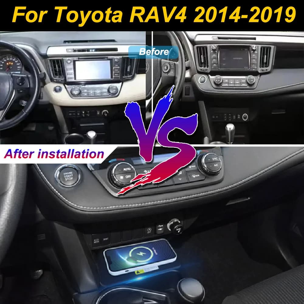 Caricatore wireless 2 Din per Toyota RAV4 2014-2019, supporto per telefono cellulare con ricarica rapida 18W per iPhone, da installare nella console centrale.