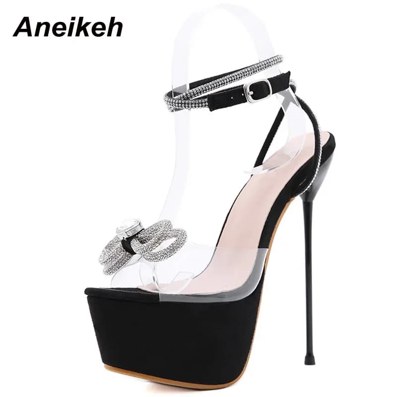 Aneikeh NUOVE Donne di Estate Farfalla Nodo Bordered Bling Crystal Patchwork Tacchi A Spillo Sandali Scarpe Zapatos De Mujer