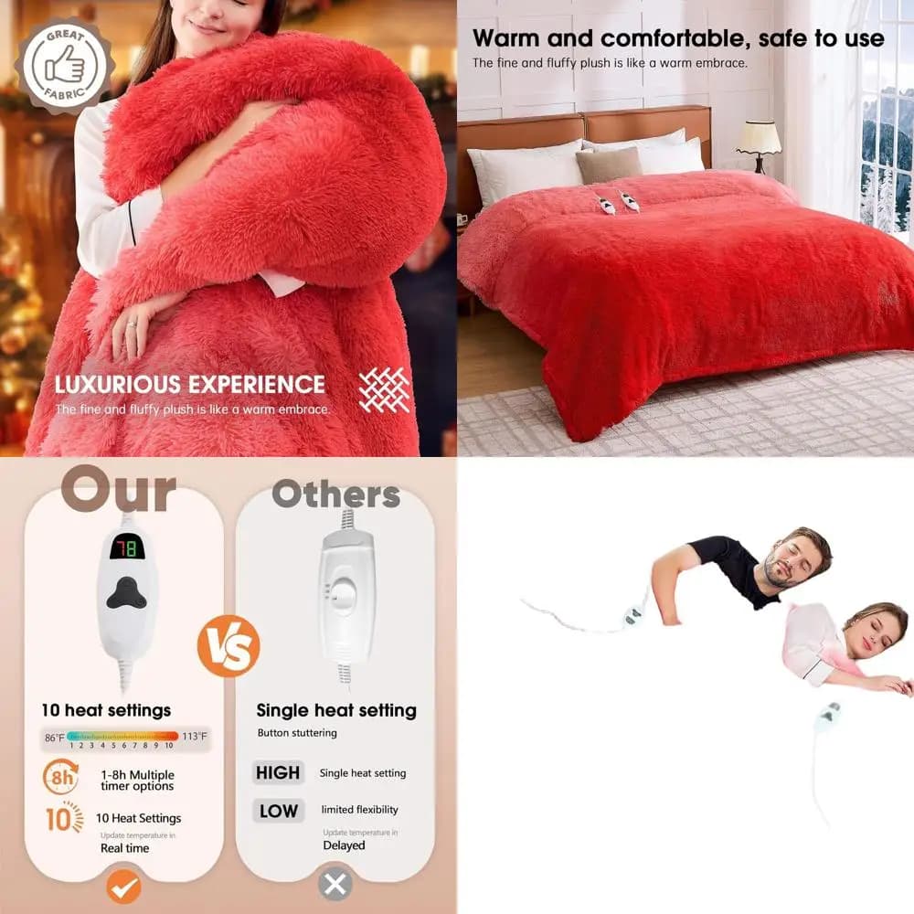 Coperta Elettrica in Finta Pelliccia Misura Queen con 10 Livelli di Calore e 5 Impostazioni Timer - Regalo Ideale per Donne e Nonne
