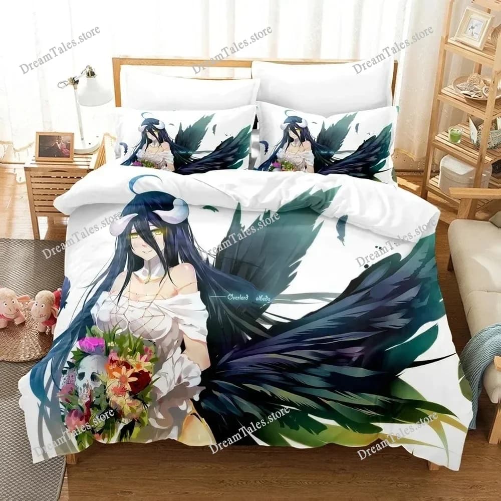 Set di biancheria da letto stampato in 3D con personaggi anime di OVERLORD, per ragazzi e ragazze, copripiumino e federe, misure singolo e matrimoniale, per bambini e adulti, tessile per la casa.