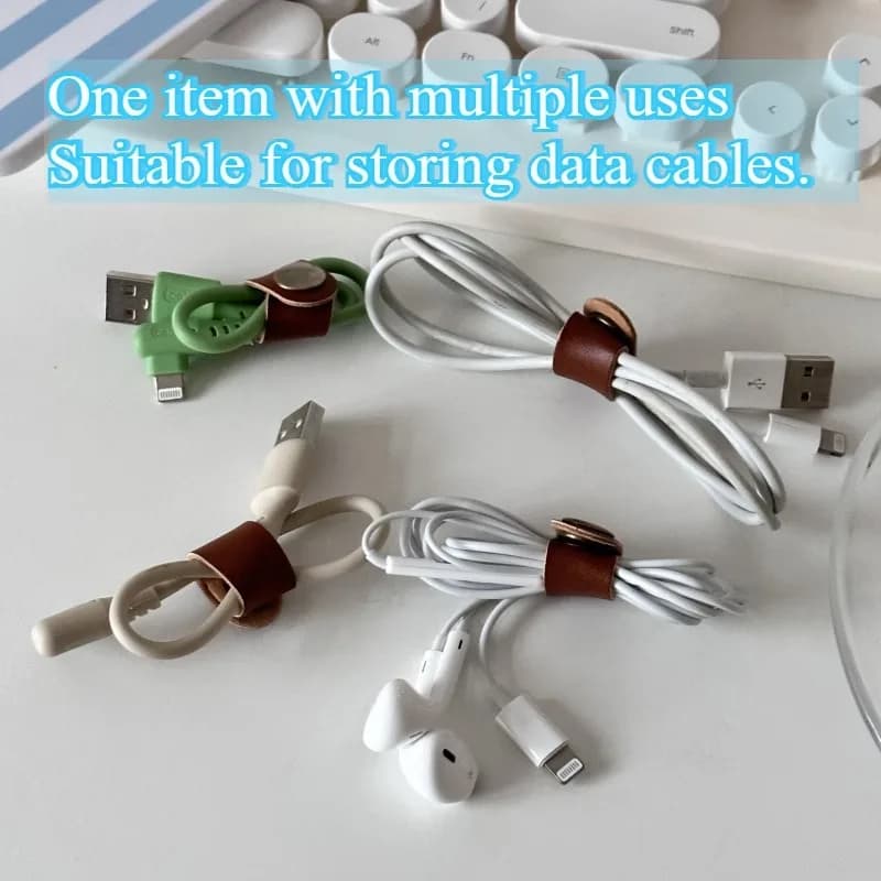 10pcs new leather cable straps cord organizer - adjustable cable tie wraps cord management holder for usb cables headphone wires