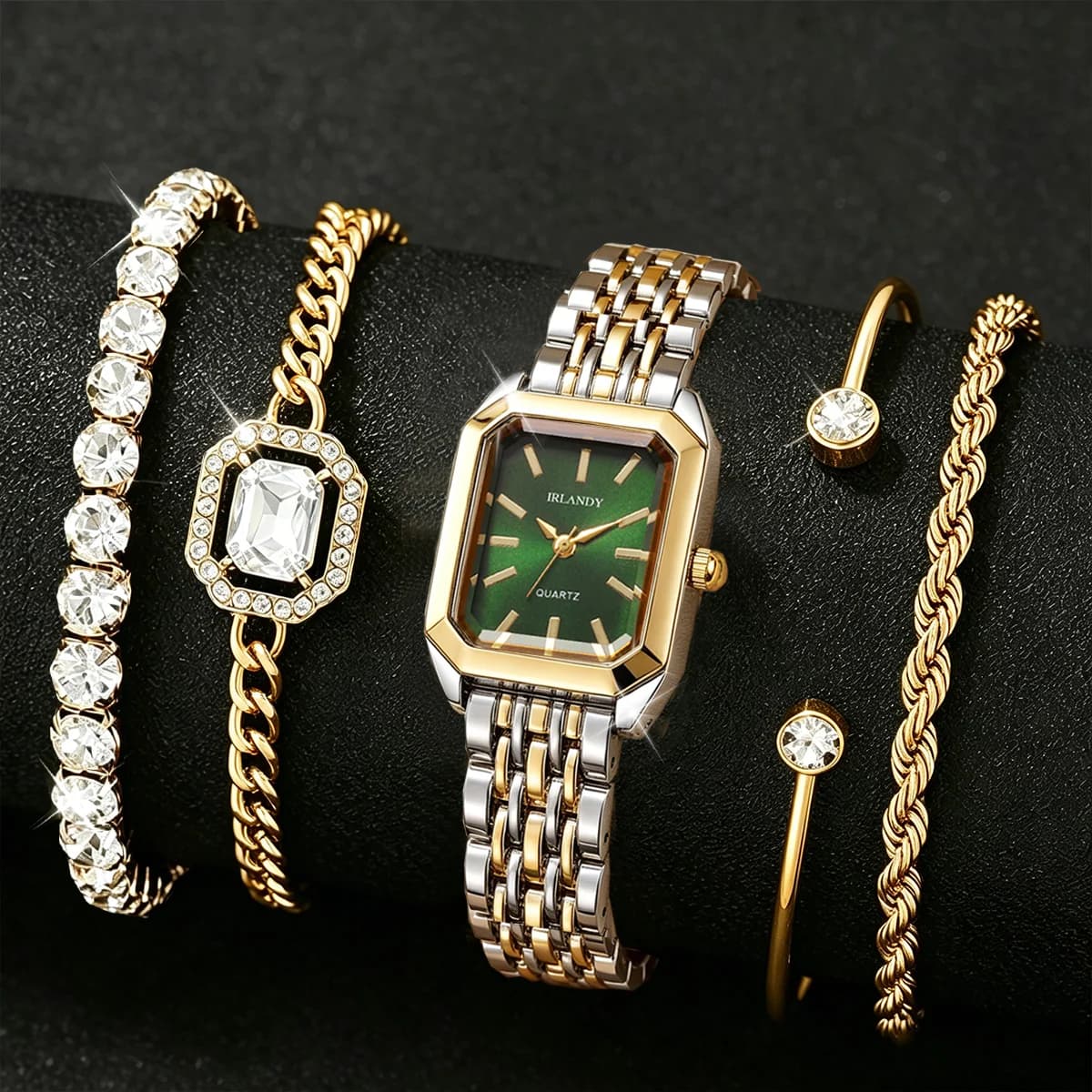 5PCS Elegant Women Quartz Watch Bracelets Set Stainless Steel Strap Ladies Dress Wristwatches Relogio Feminino (Without Box)