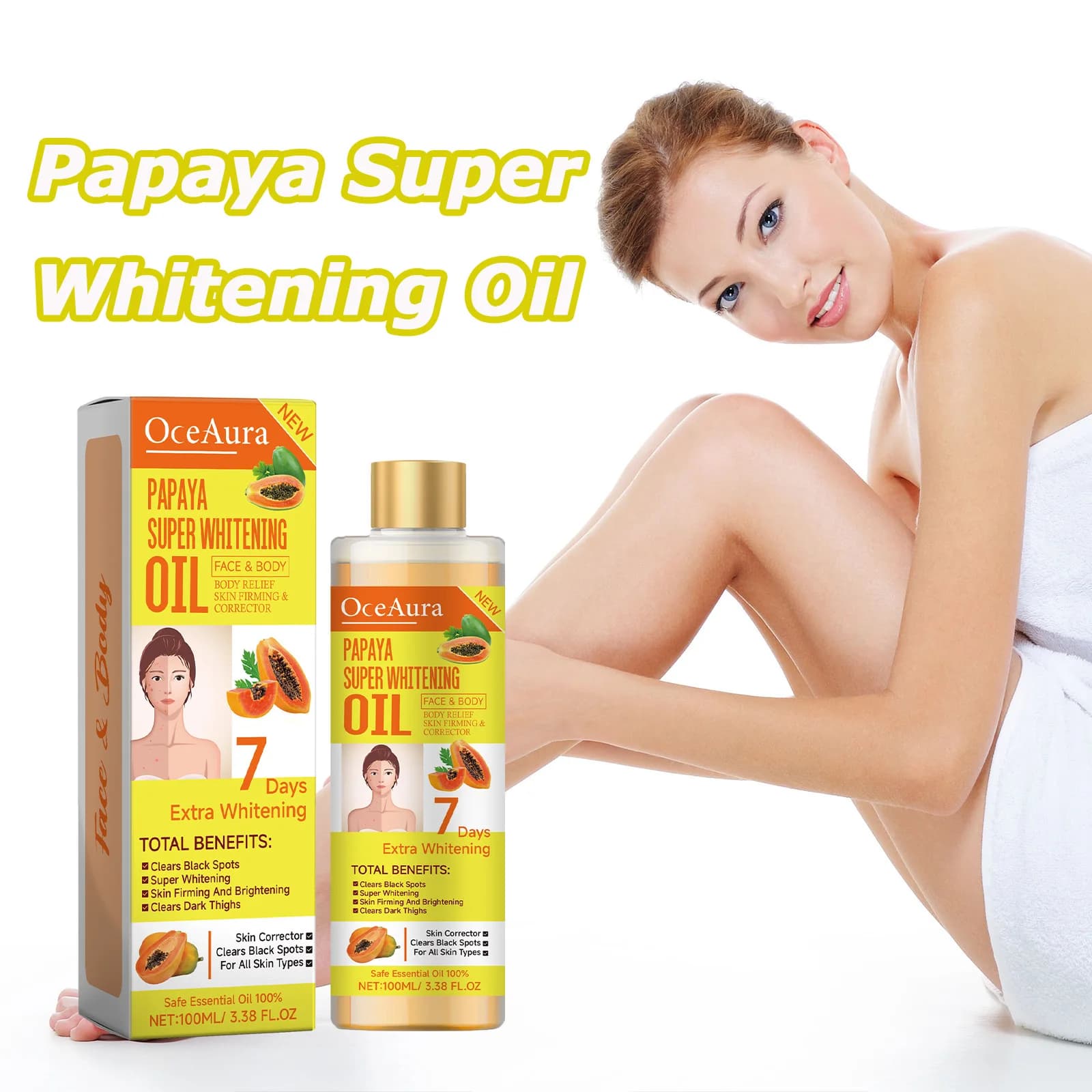 Olio per il corpo sbiancante al papaia Nutriente Schiarente Cura della pelle Rilassante Levigante muscolare Idratante Massaggio per il corpo Pelle Olio di papaia