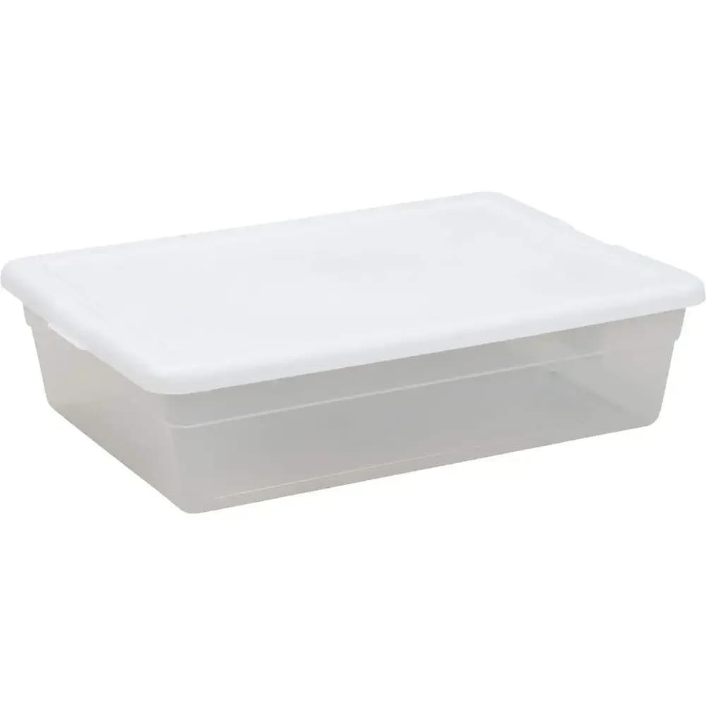 Underbed Storage Box, Stackable Bin with Lid, Plastic Container to Organize, Bedroom, Clear Base and White Lid, 1-Pack