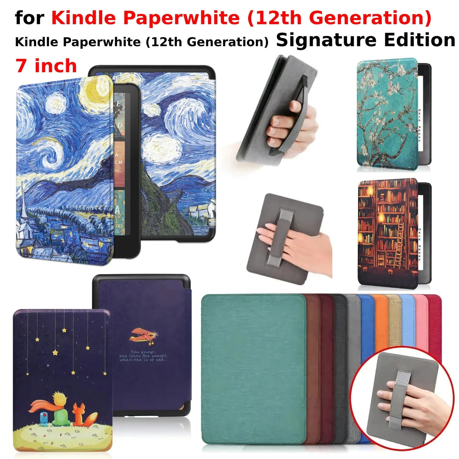 Per Kindle Paperwhite 12th Generation Case 2024 Signature Edition Custodia in pelle da 7 pollici con cinturino da polso SA568B Auto Sleep Cover