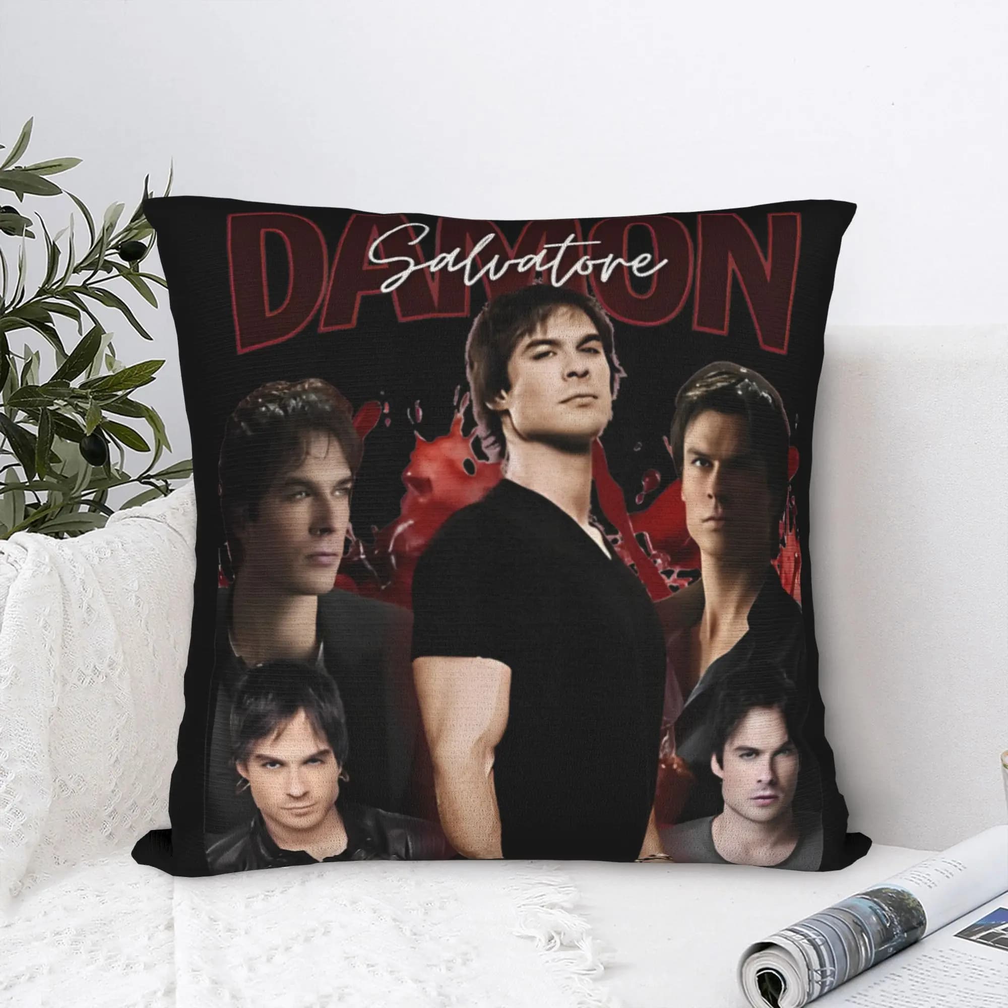 Damon Salvatore Pillowcase Polyester Cushion Cover Gift The Vampire Diaries Pillow Case Cover Home Square 45X45cm