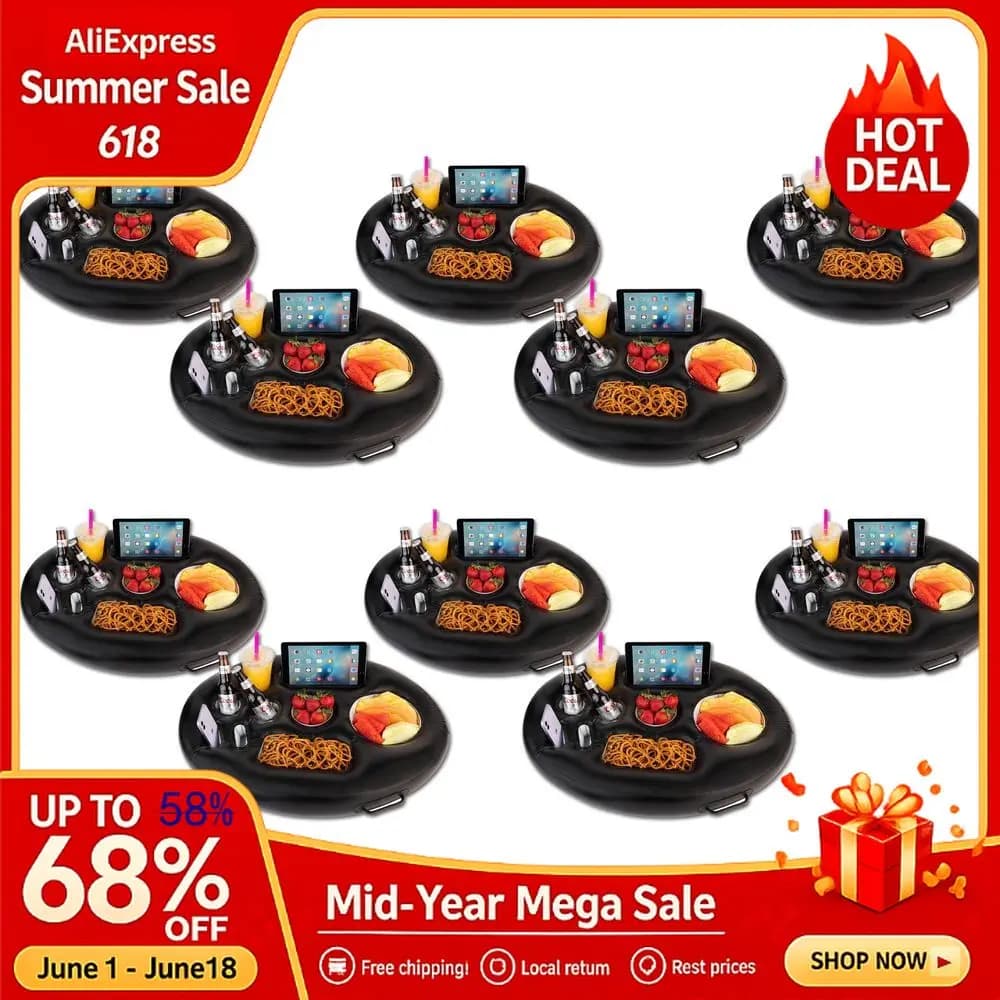 Portabevande Gonfiabile Galleggiante per Piscina, Vasca Idromassaggio per Adulti, Bar per Buffet, Bevande, Frutta, Insalata, Tablet