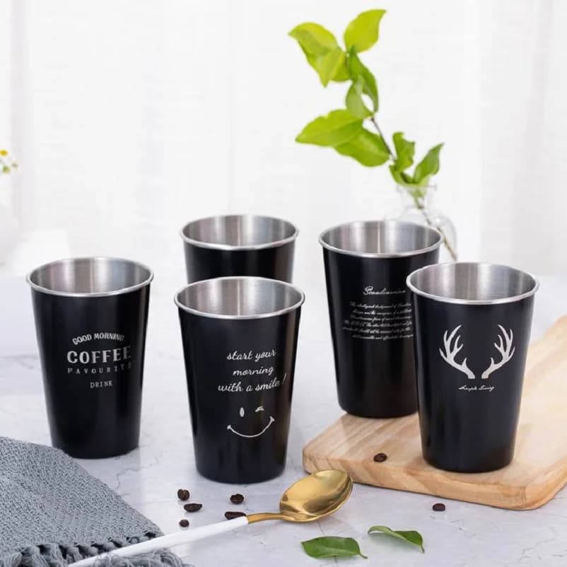 Popolare tazza di birra per succo di tazza d'acqua in acciaio nero da 500 ml, non tazza di carta