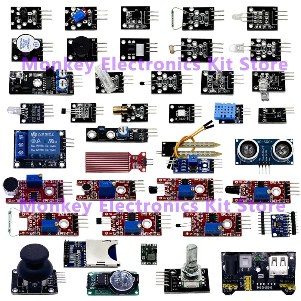 45 tipi in 1 kit iniziale moduli sensori per Arduino Raspberry Pi, migliore di 37 tipi in 1 KIT con scatola KIT fai da te R3 MEGA2560