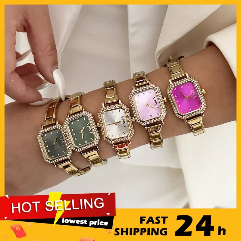 New Women Men's Glitter Zircon Square Watch Bracelet 9MM DIY Italian Charm High Quality Stainless Steel Colorful Watch Bangle