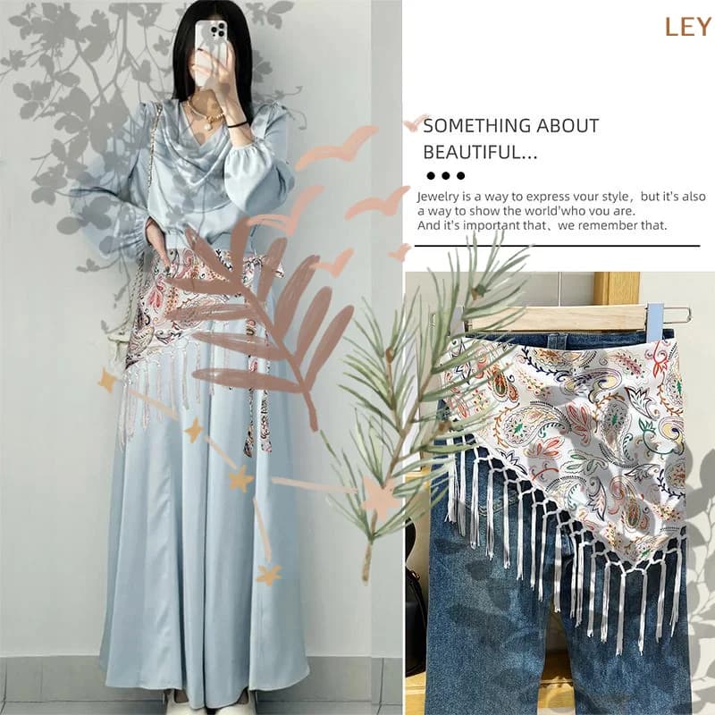 Floral Print Triangle Scarf Waist Wrap: Women Boho Fringe Tie Belt Summer Skirt Layering Accessory