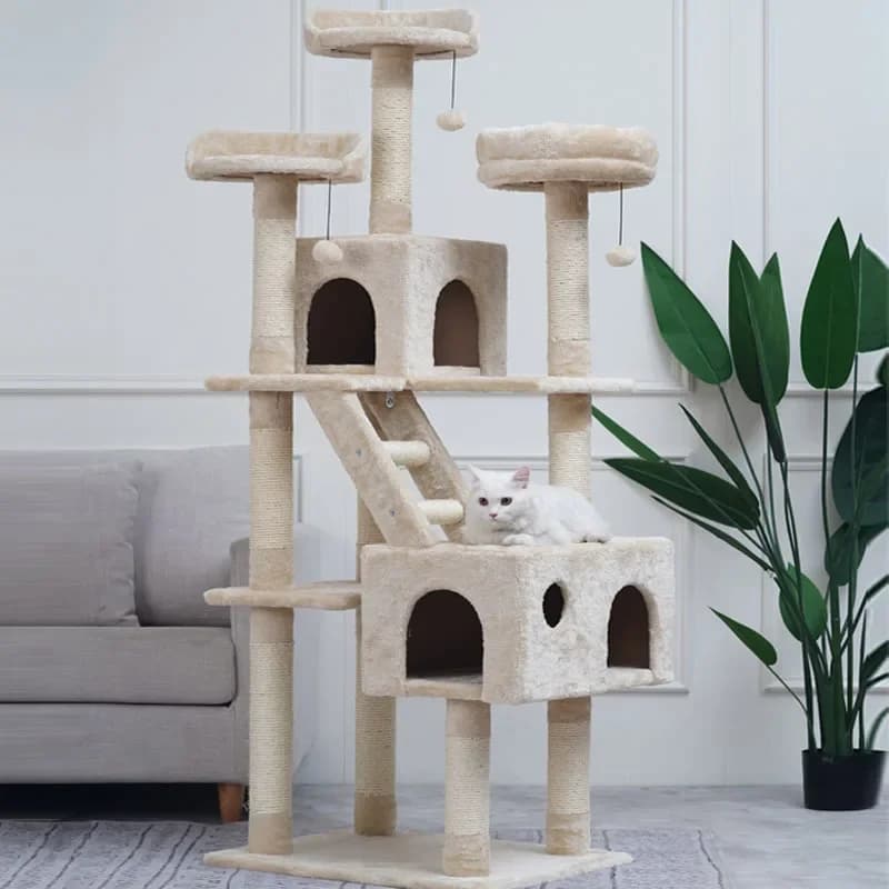 Tiragraffi per gatti integrato nel tronco dell'albero, con lettino e pannello in sisal, grande colonna per grattare