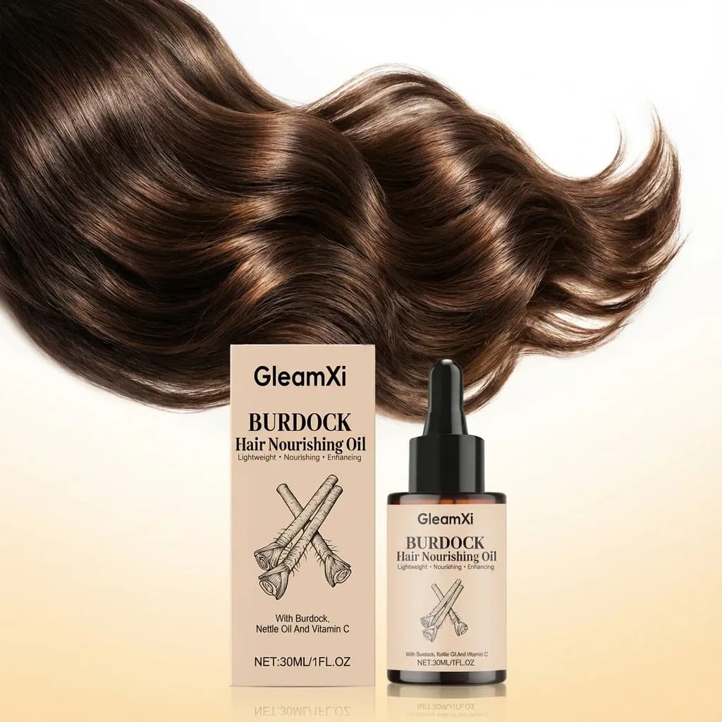 Olio Nutriente per Capelli Gleamxi Burdock, Ripara i Capelli Danneggiati, Anti-Crespo, Contro le Doppie Punte, Olio di Ortica, Vitamina C, Siero per Capelli Lisci e Lucenti