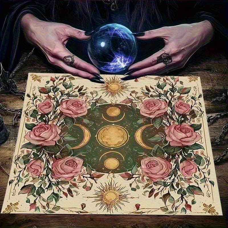 1 pz Tovaglia estetica con motivo rosa e stella lunare, panno per altare per divinazione e giochi di carte oracolari, articoli per feste ed eventi