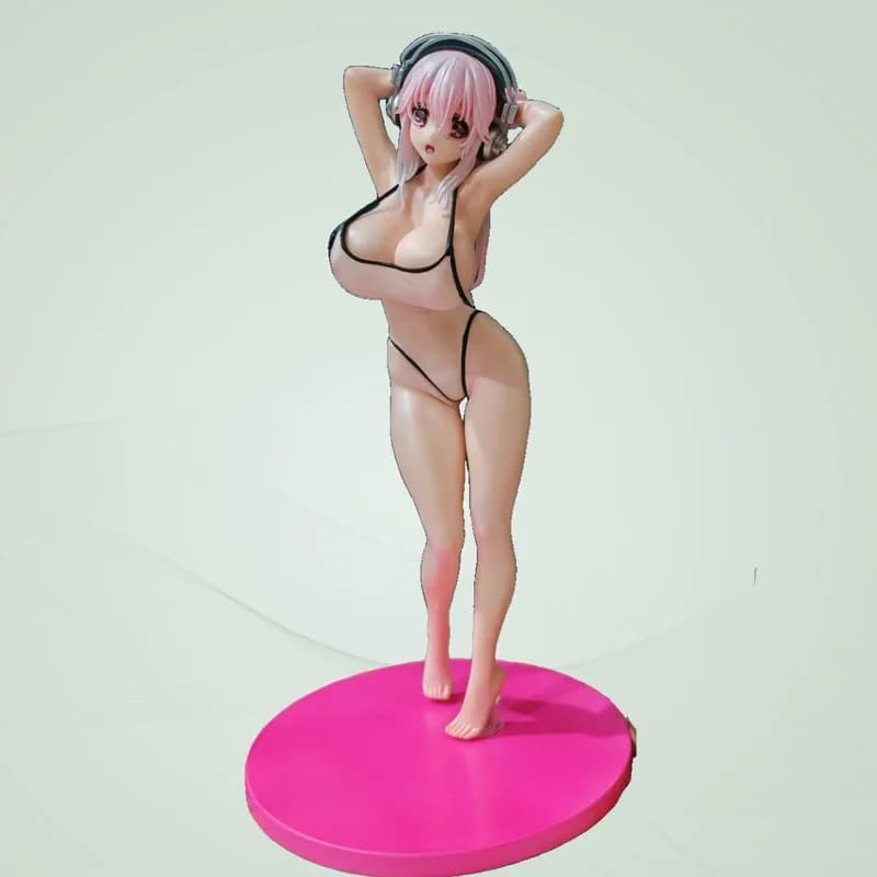 Statuetta Anime di Super Sonico con Cuffie, Costume Estivo, in Posa Eretta, Modello in PVC, Ornamento da Scrivania per Fan di Anime e Collezionisti Otaku