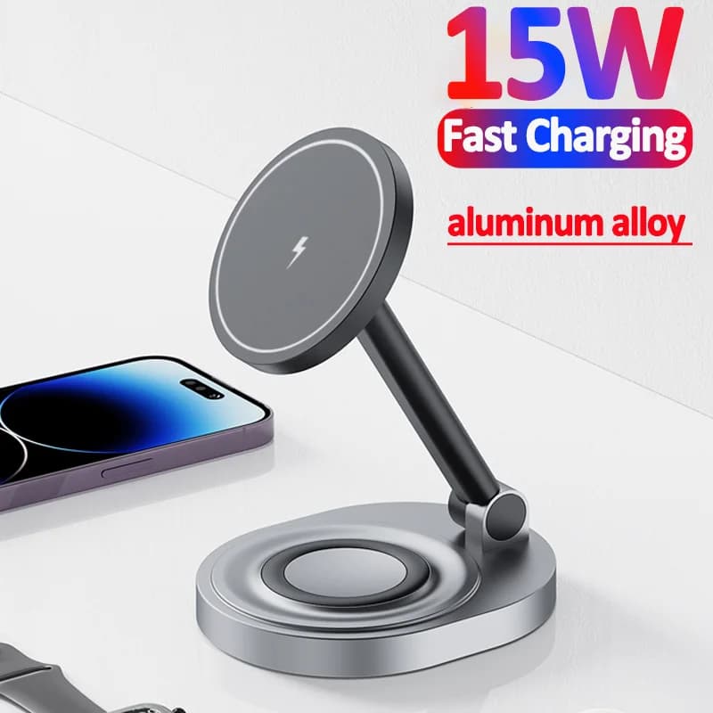 Supporto per caricabatterie wireless magnetico 2 in 1 Dock per stazione di ricarica rapida per iPhone 14 13 12 Pro Max Apple Watch Airpods Macsafe