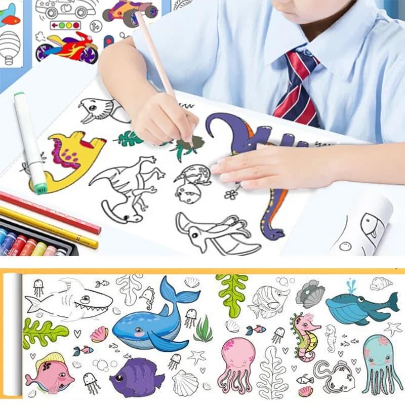 Hot Kids Disegno Giocattoli Appiccicoso Colorazione Rotolo di Carta FAI DA TE Graffiti Scorrimento Colore Riempimento Carta Pittura Giocattoli Educativi per la Ragazza Regalo