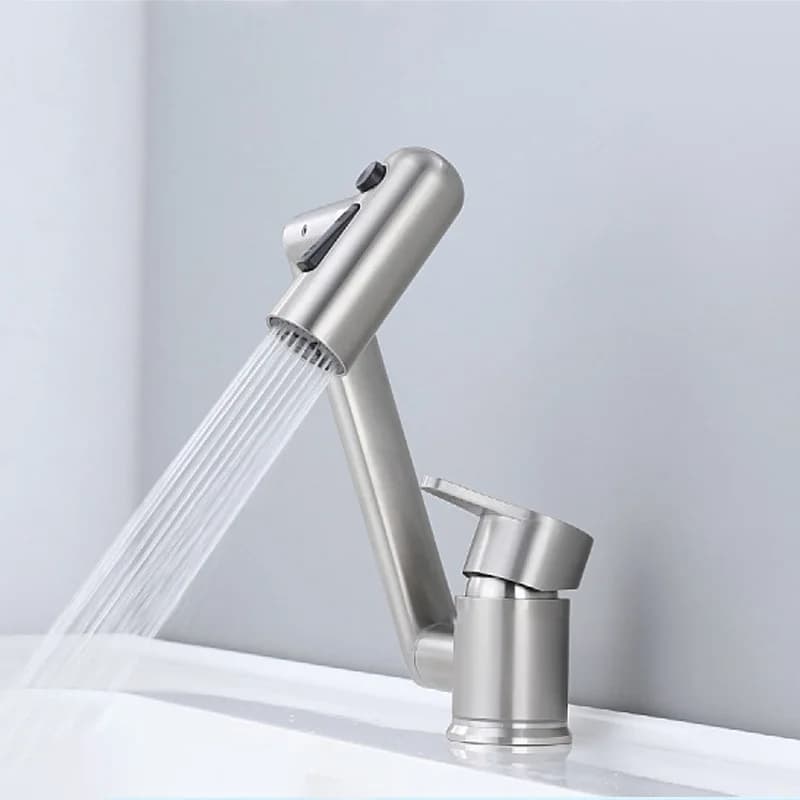 Rubinetto per lavabo pieghevole per bagno Spruzzatore a flusso Lavello per acqua calda fredda Miscelatore in acciaio inossidabile Rubinetto per lavaggio Aeratore Bracci oscillanti rotanti 720