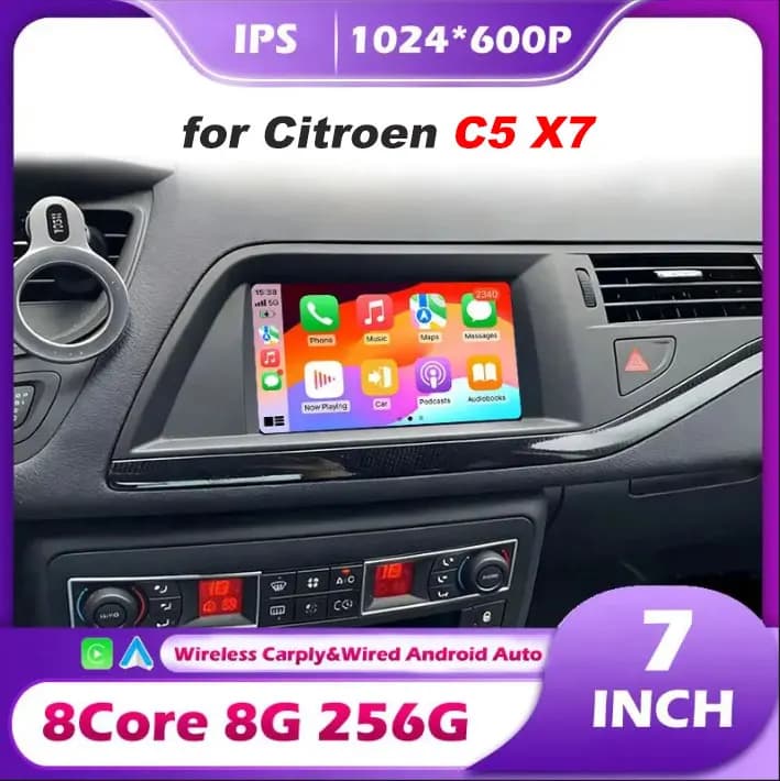 Autoradio Carplay Android 16 per Citroen C5 X7, lettore multimediale video per auto, touchscreen, navigazione GPS, stereo, unità principale audio.