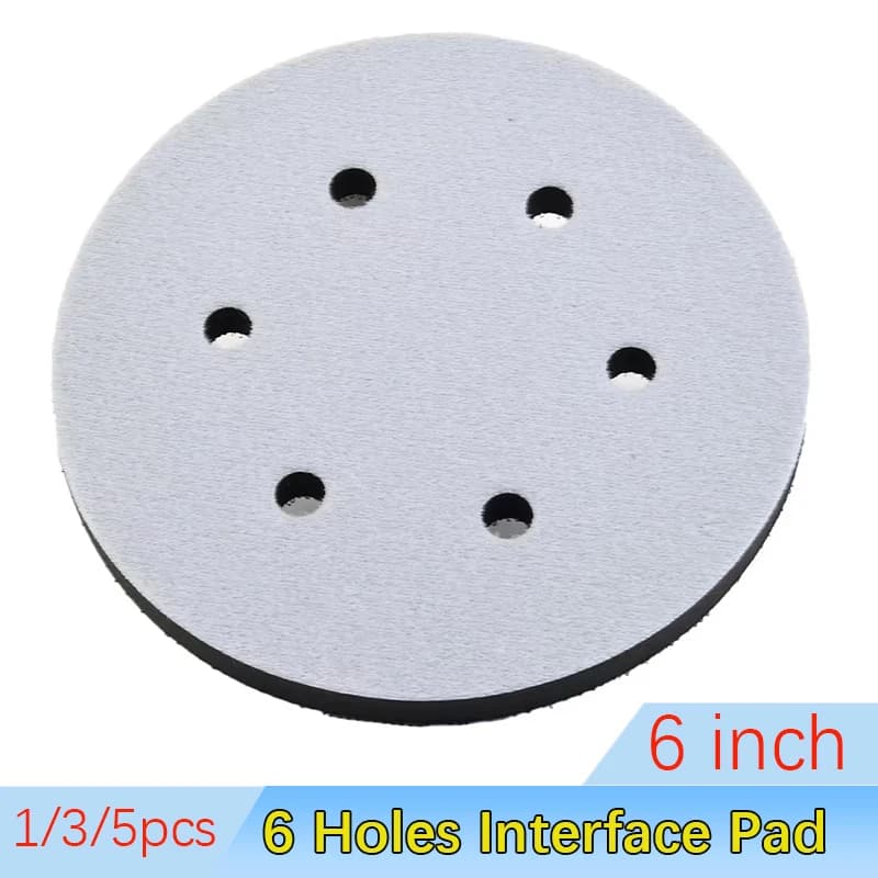 Cuscinetto di interfaccia morbido da 6 pollici (150 mm) a 6 fori con velcro per dischi abrasivi, spugna tampone per utensili con base di supporto