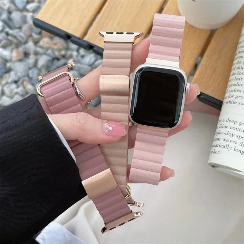 Cinturino magnetico in pelle per cinturino Apple Watch Ultra 2 49mm 41mm 45mm 40/44mm 42/46mm Bracciali donna serie iWatch 10 9 8 SE 7 6 5