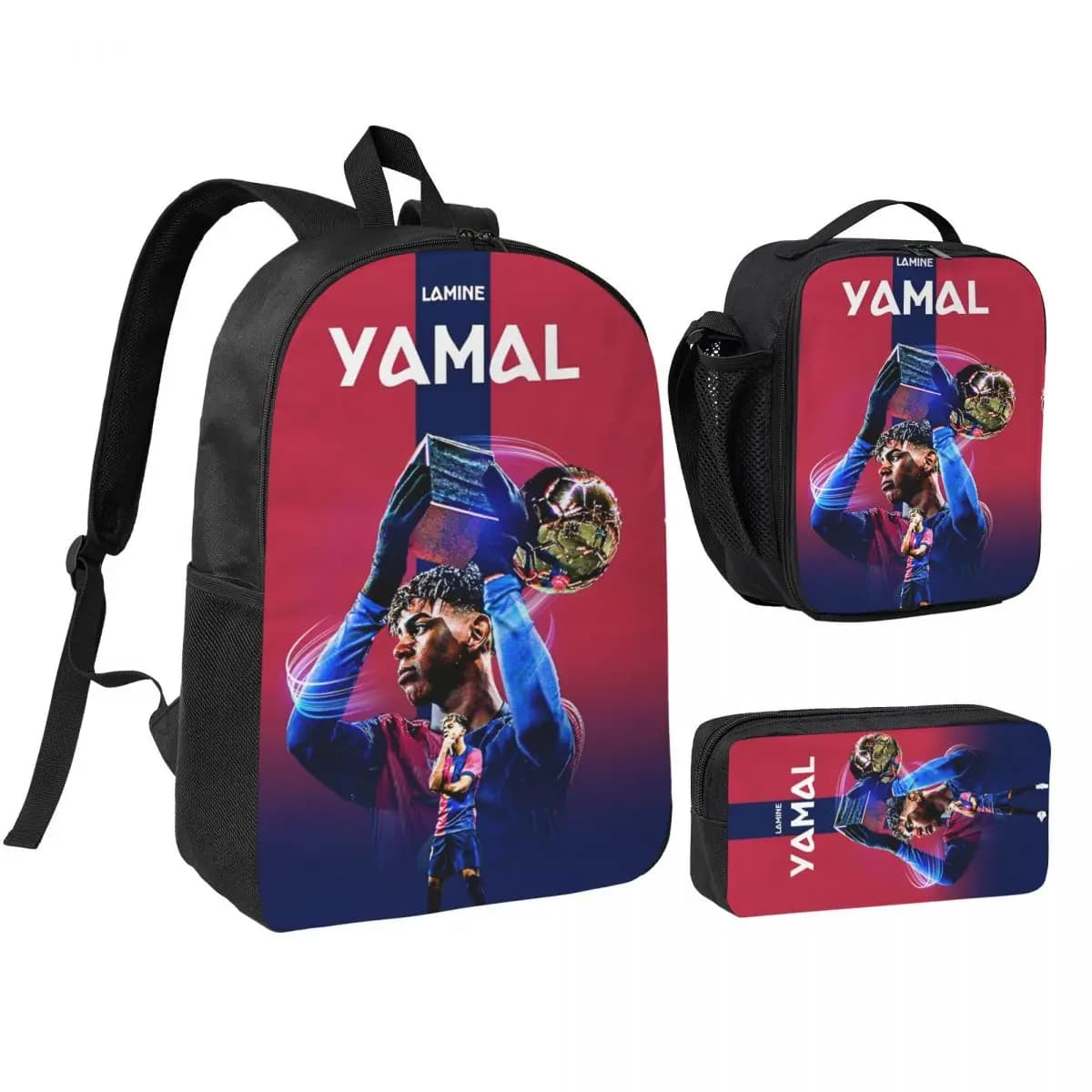 L-Lamine Y-Yamal Football Soccer 3 pezzi/set Zaino per studenti Borse in tela Borsa per il pranzo Astuccio per matite