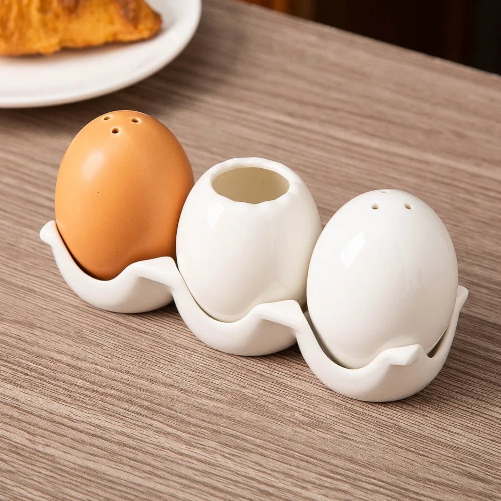 Set di Mini Barattoli per Spezie a Forma di Uovo in Ceramica con Vassoio Portaoggetti, Utensili da Cucina e Tavola